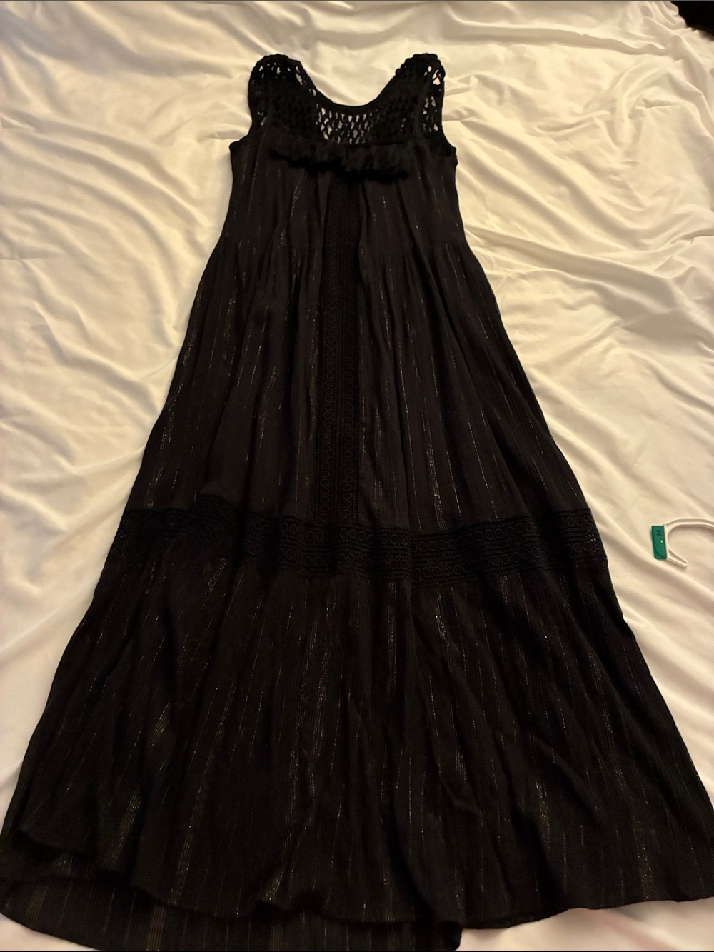 Anthropologie Maeve Black Crochet Yoke Maxi Dress